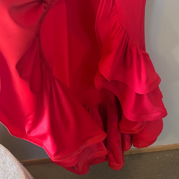 Chic Red Ruffled Prom Dress - Picture 2 of 8